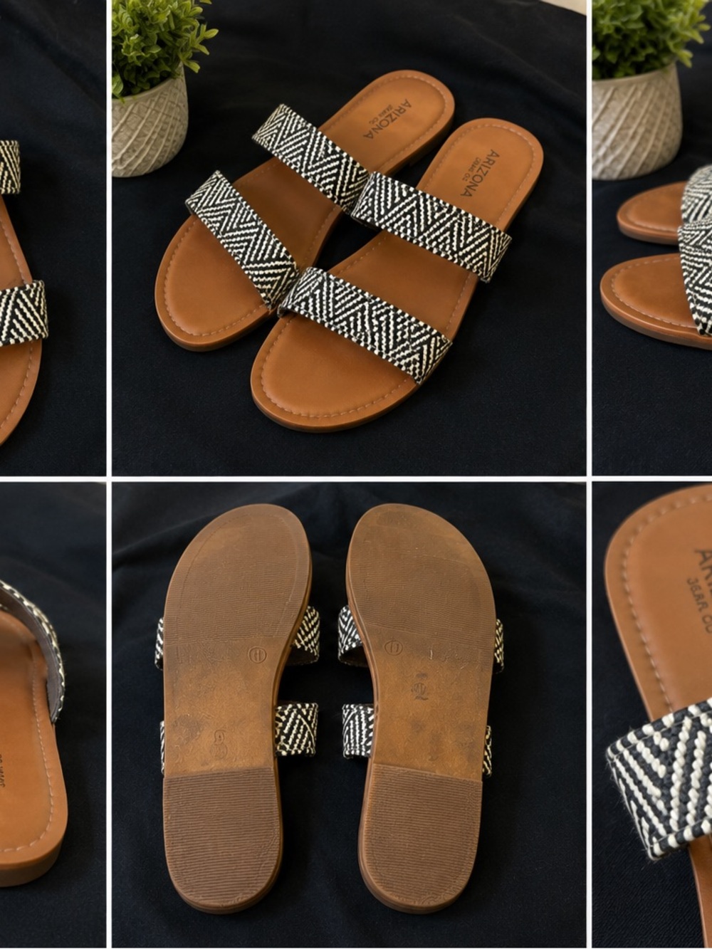 Arizona Jean Co. Black & Cream Woven Slide Sandals – Size 11